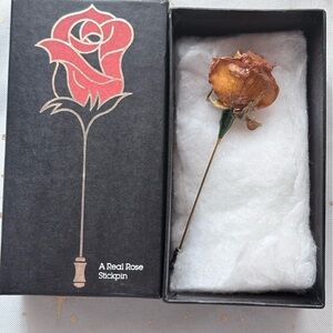 Vintage 1970’s Real Rose Stickpin in Black Box